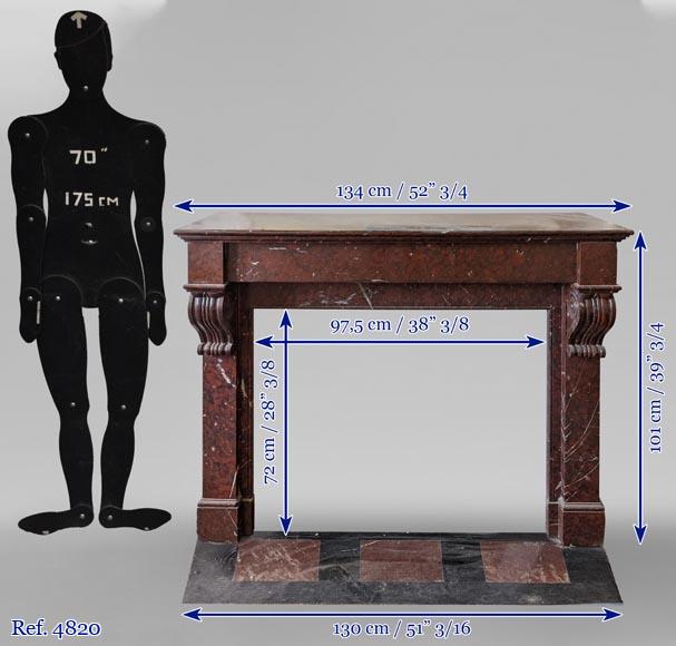 Cheminée de style Napoléon III en marbre Griotte à modillons-11