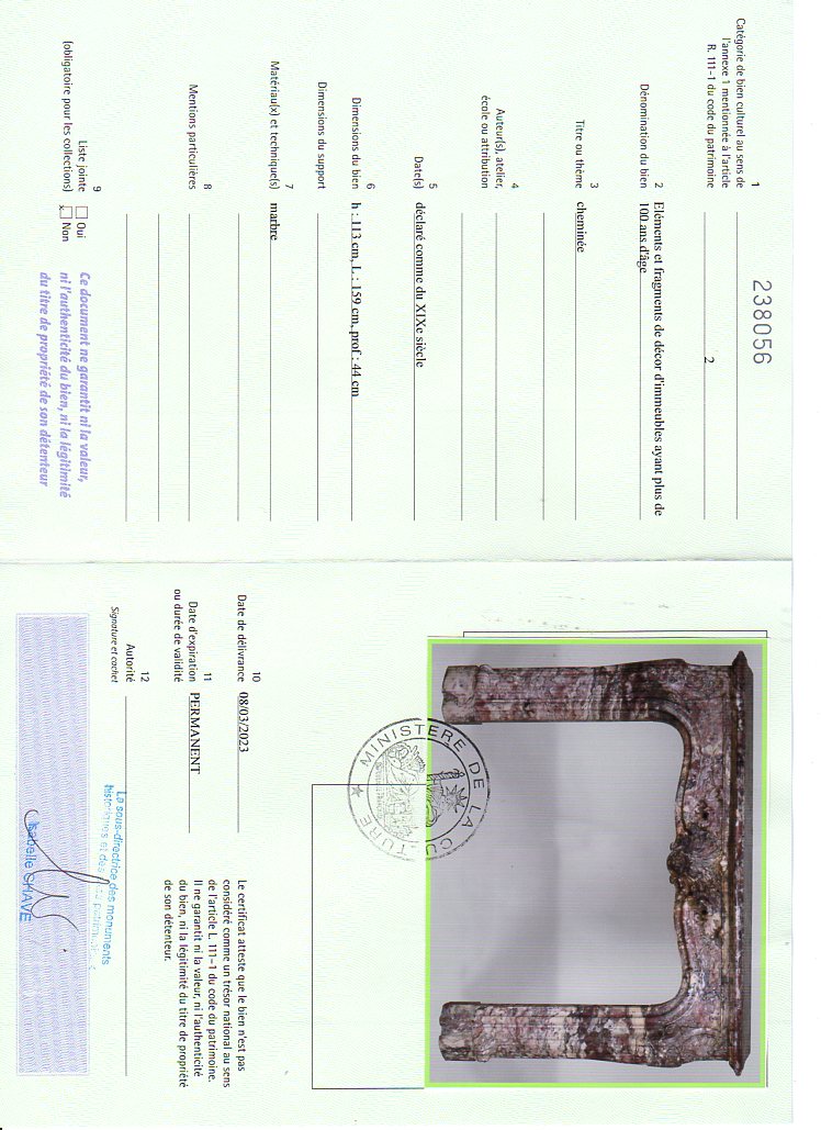Certificat d'exportation