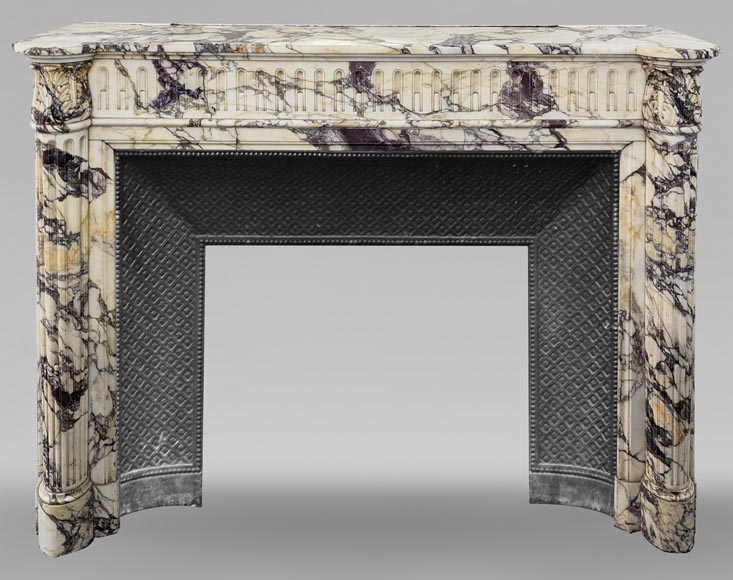 Cheminée de style Louis XVI à demi-colonnes et rudentures en Brèche Violette-0