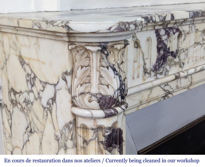 Cheminée de style Louis XVI à demi-colonnes et rudentures en Brèche Violette-3