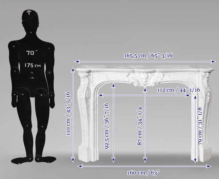 Importante cheminée de style Régence en marbre de Carrare-12