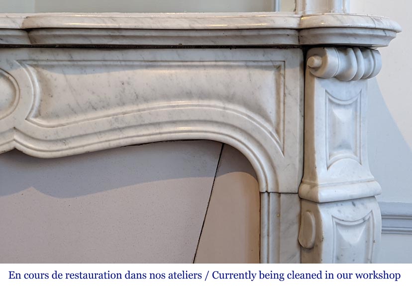 Cheminée ancienne de style Louis XV, modèle Pompadour, en marbre de Carrare-6