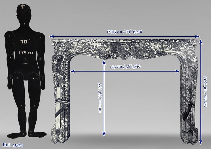 Belle cheminée d'époque Louis XV en marbre Gris Sainte Anne-8