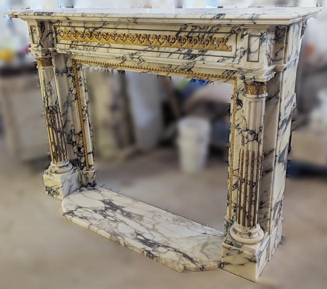 Belle Cheminée Ancienne D'époque Louis XVI En Marbre Blanc e