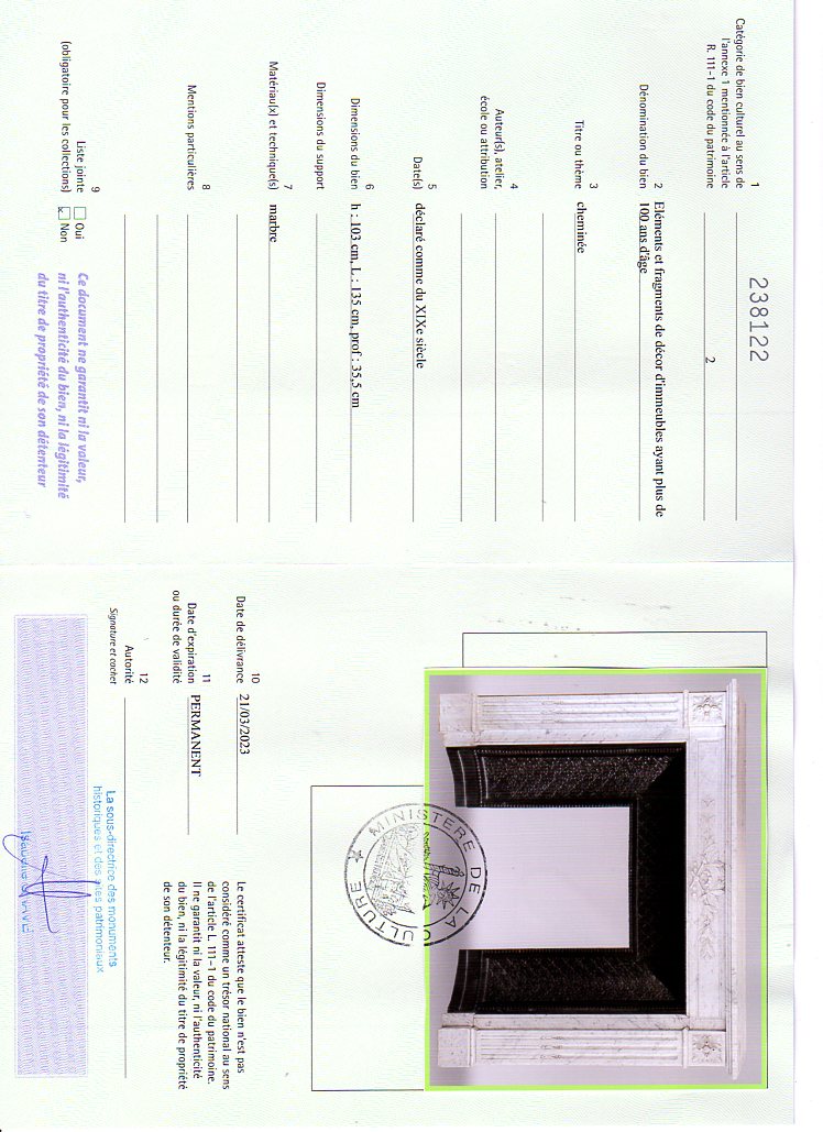 Certificat d'exportation