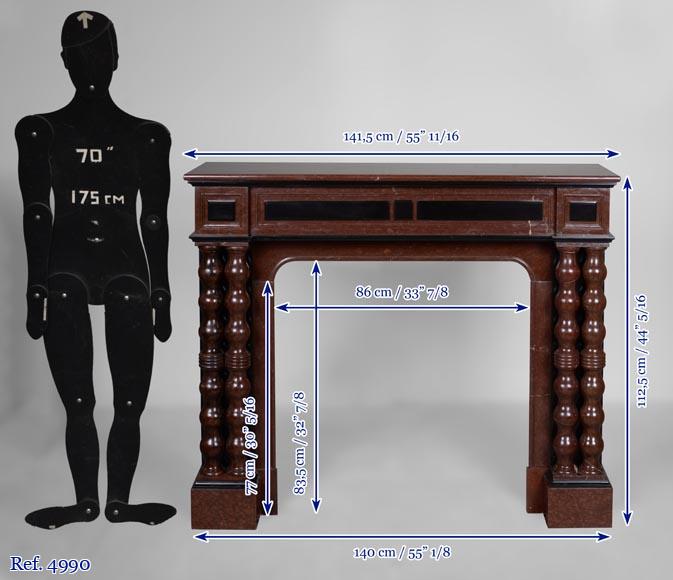 Cheminée de style Napoléon III en marbres rouges et noirs-10