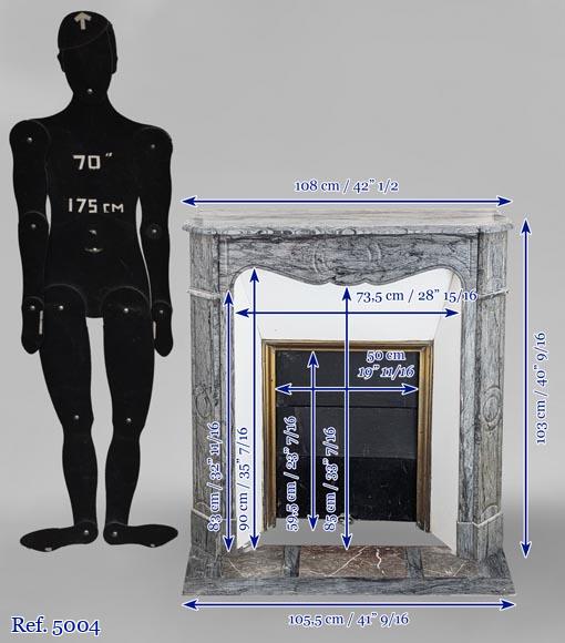 Cheminée ancienne de style Louis XV, modèle Pompadour, en marbre Bleu Fleuri-10