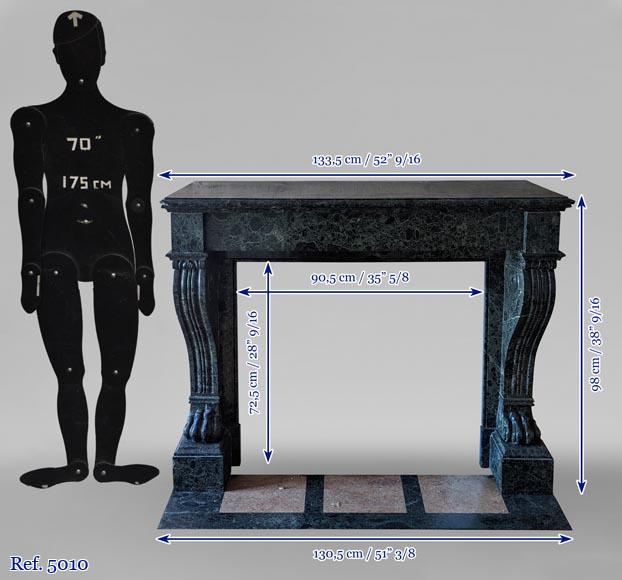Cheminée de style Napoléon III à pattes de lions en marbre vert de mer-11