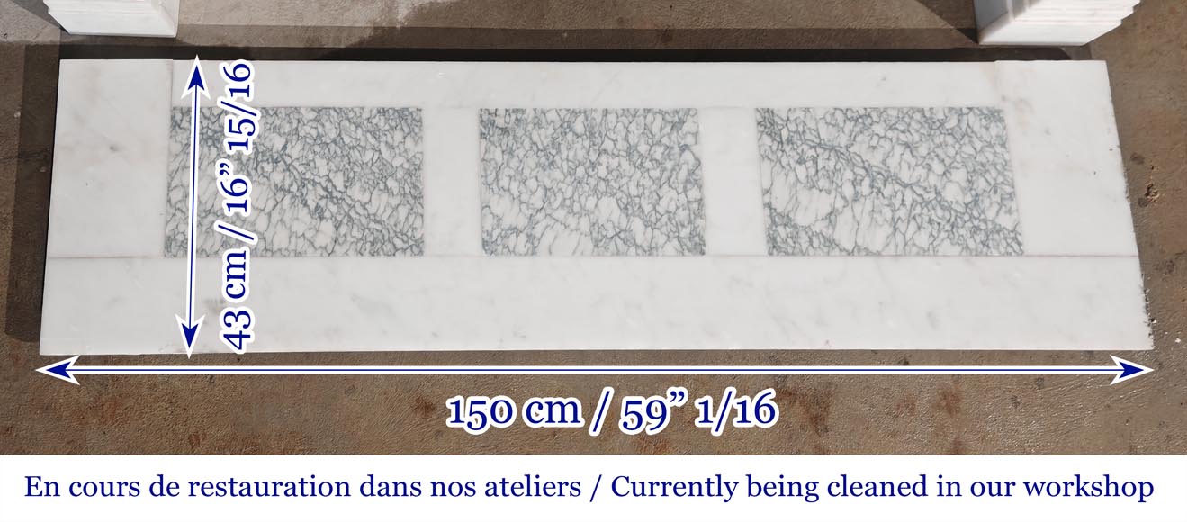 Cheminée de style Louis XVI en marbre de Carrare, à colonnes détachées Cheminée de style Louis XVI en marbre de Carrare, à colonnes détachées-9