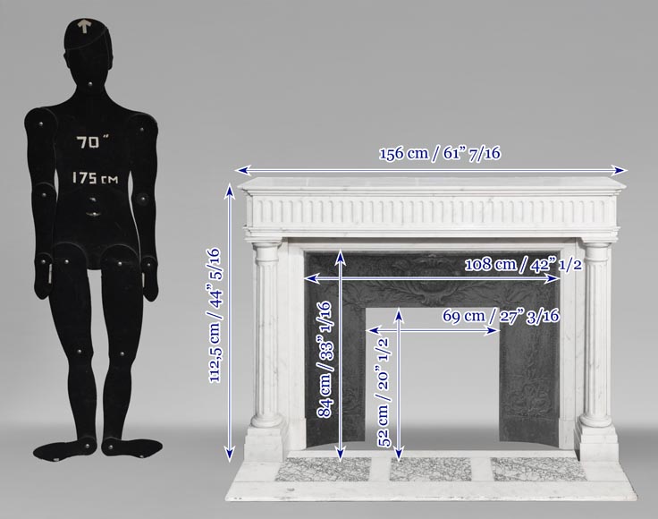 Cheminée de style Louis XVI en marbre de Carrare, à colonnes détachées Cheminée de style Louis XVI en marbre de Carrare, à colonnes détachées-11