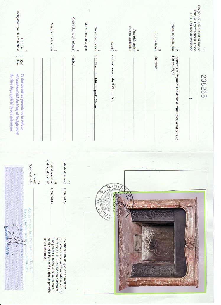 Certificat d'exportation
