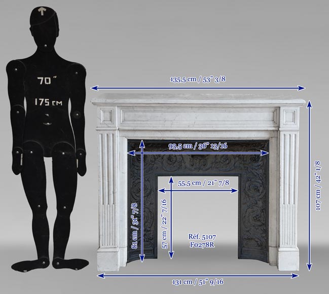Cheminée de style Louis XVI en marbre de Carrare-9