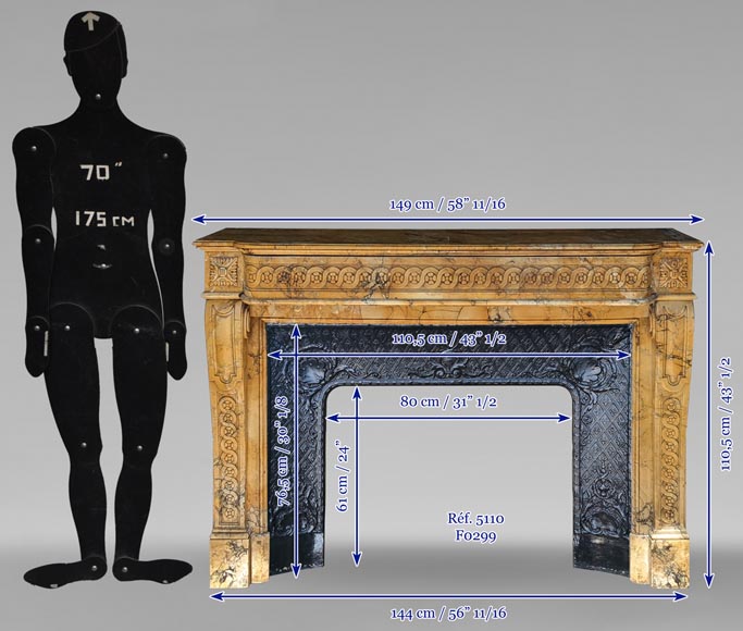 Cheminée de style Louis XVI ornée d'un entrelacs de fleurs en Brocatelle de Sienne-10