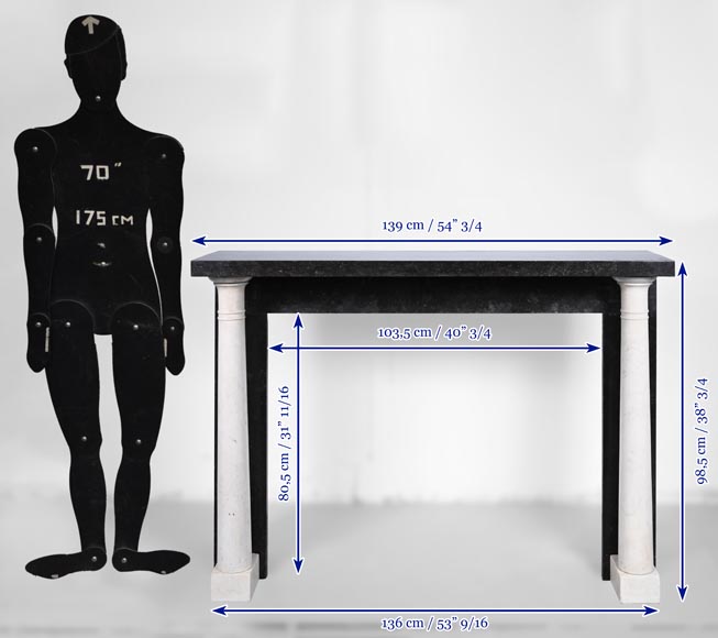 Cheminée de style Directoire à colonnes détachées en marbre statuaire et granit-9