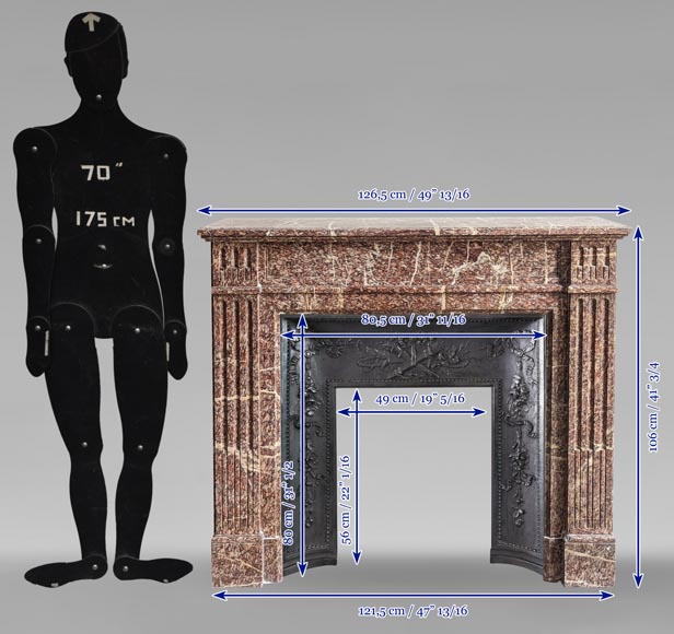 Petite cheminée de style Louis XVI à rudentures en marbre Campan-9