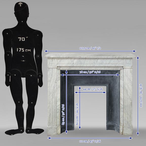 Cheminée de style Louis XVI en marbre de Carrare-9