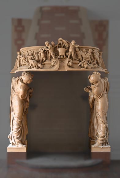 Joseph CHERET, Cheminée aux deux femmes conversant et aux putti-0