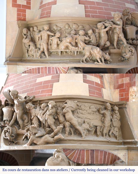 Joseph CHERET, Cheminée aux deux femmes conversant et aux putti-2
