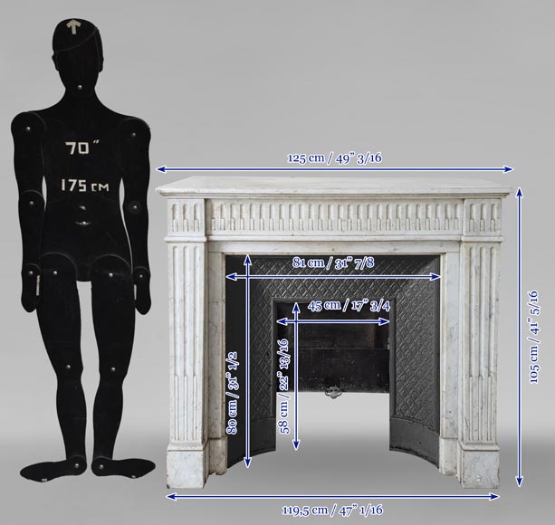 Cheminée de style Louis XVI à rudentures en marbre de Carrare-9
