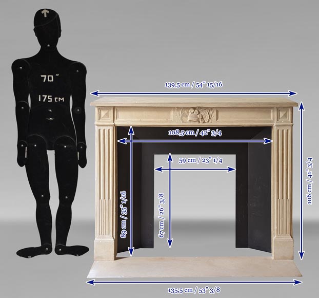 Cheminée de style Louis XVI en pierre au trophée militaire-11