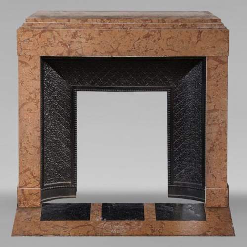 Cheminée de style Art Déco en marbre brèché orange