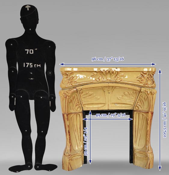 Louis Majorelle (dessin attribué à), Cheminée jaune aux tournesols de style Art Nouveau-10
