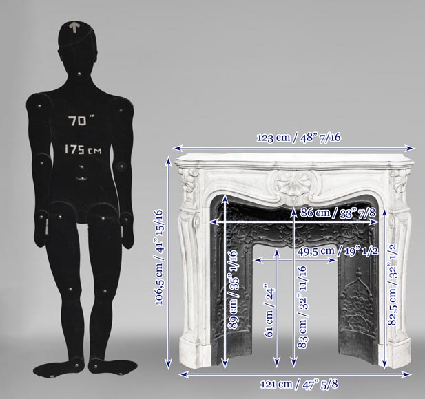 Cheminée de style Louis XV à trois coquilles, en marbre de Carrare-10