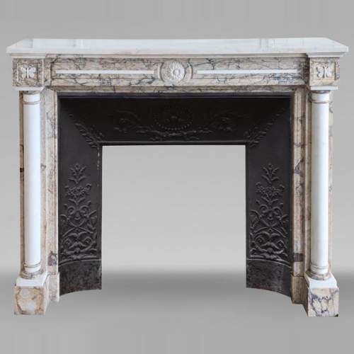 Cheminée de style Directoire bicolore en marbre décorée de papillons
