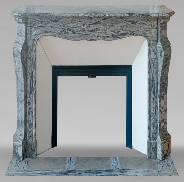 Cheminée Louis XV Marbre Bleu Turquin – XXe, Jambage Enroulement, Style Pompadour