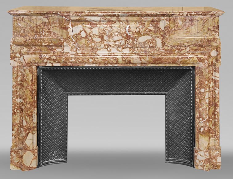 Cheminée style Louis XIV en marbre brèche orange-0