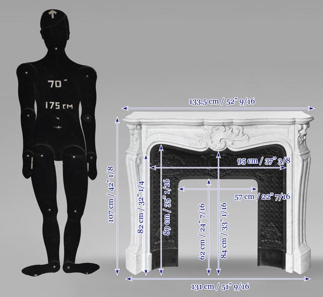 Cheminée style Louis XV à la coquille asymétrique, en marbre de Carrare-11