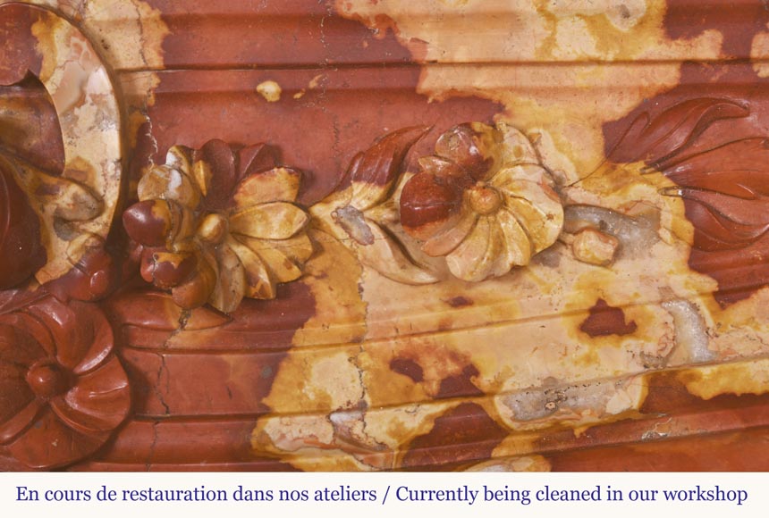 Jules CANTINI (attribué à), Cheminée de style Régence à palmette et enroulement, en marbre rouge de Vitrolles-4