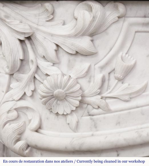 Cheminée de style Louis XV en marbre de Carrare à décor végétal-4