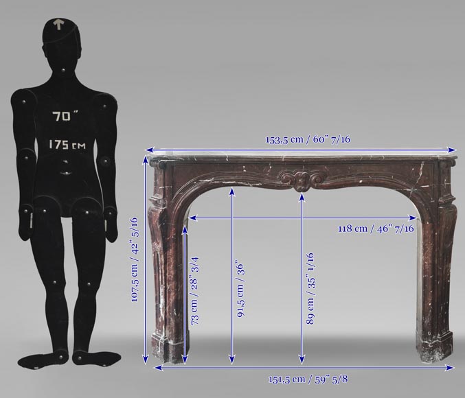 Cheminée d'époque Louis XV en marbre Griotte-8