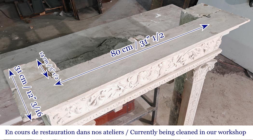 Cheminée de style néo-Renaissance en pierre, à décor végétal-13