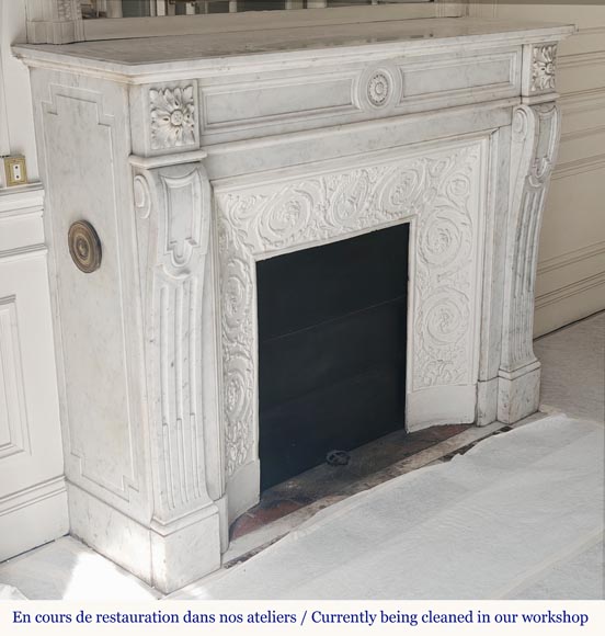 Cheminée de style Louis XVI en marbre de Carrare à tournesol-2