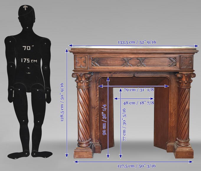 Cheminée de style Néo Renaissance en noyer, à colonne corinthienne-10
