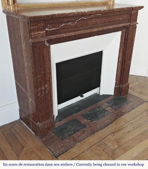 Cheminée de style Louis XVI en marbre rouge Antique-2