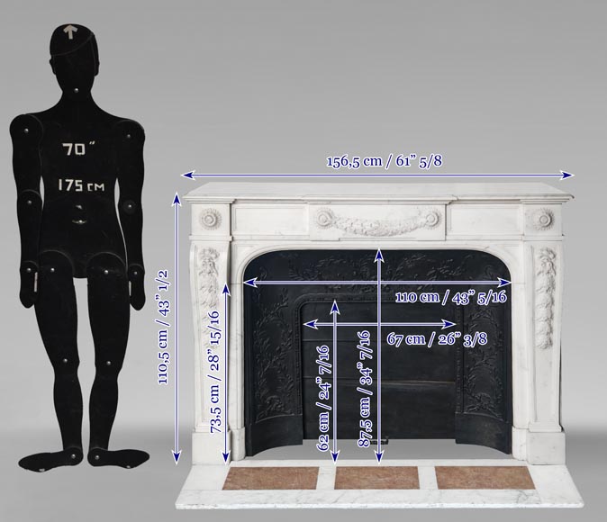 Cheminée de style Napoléon III en marbre demi statuaire décorée d'une guirlande-17
