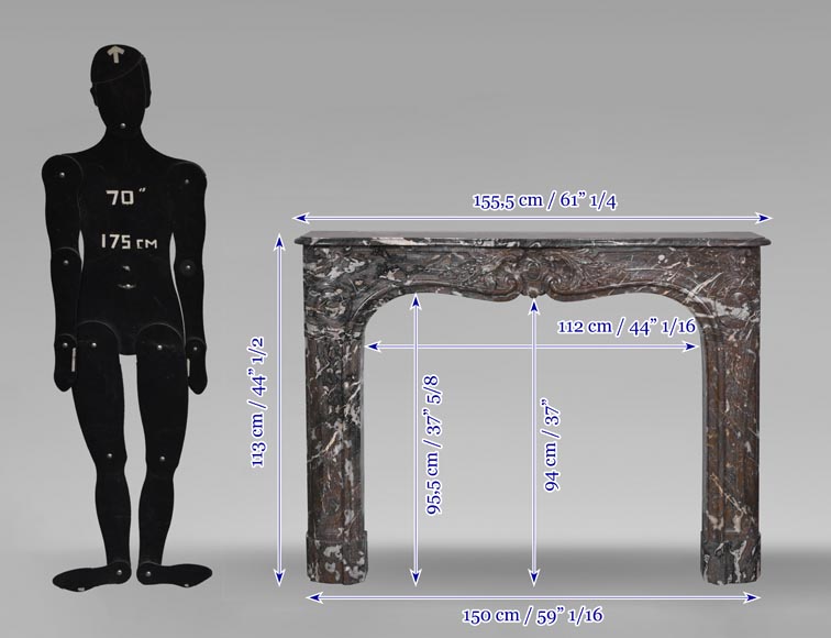 Cheminée d'époque Louis XV en marbre rouge de Rance-12