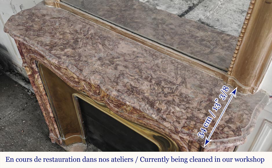Cheminée de style Louis XV modèle Pompadour, en marbre Brocatelle d'Espagne-10