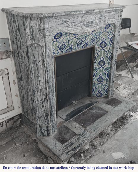 Cheminée de style Louis XV modèle Pompadour, en marbre Bleu Fleuri-2