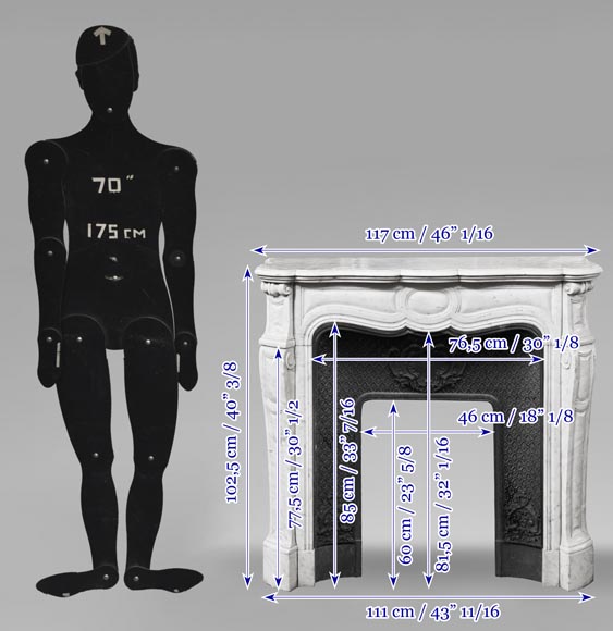 Cheminée de style Louis XV modèle Pompadour en marbre de Carrare-9