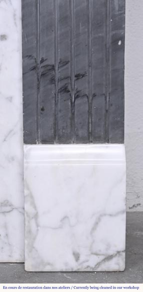 Cheminée de style Art Déco bicolore en marbre de Carrare et Turquin foncé-8
