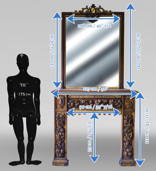 Cheminée d’applique avec trumeau, bois sculpté et doré, éléments du XVIIIᵉ et XIXᵉ siècles-10