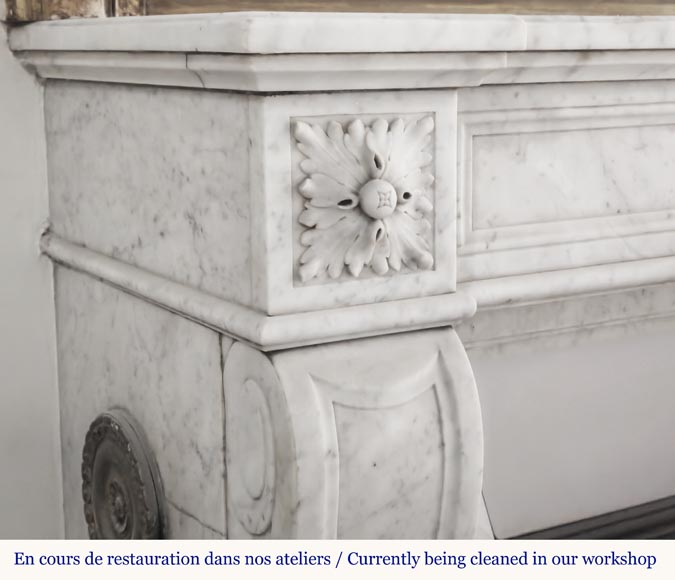 Cheminée de style Louis XVI en marbre de Carrare, décorée de fleurs de tournesol-3