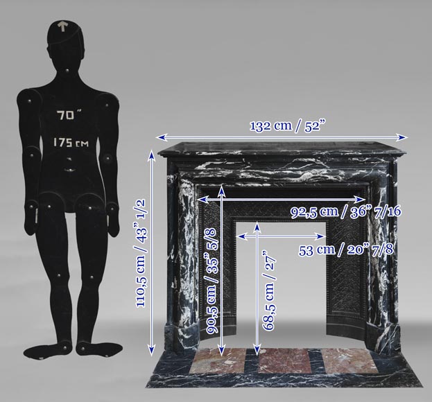 Cheminée de style Louis XIV en marbre Noir Marquina-10