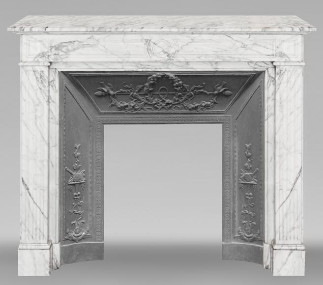 Cheminée de style Louis XVI en marbre Arabescato-0