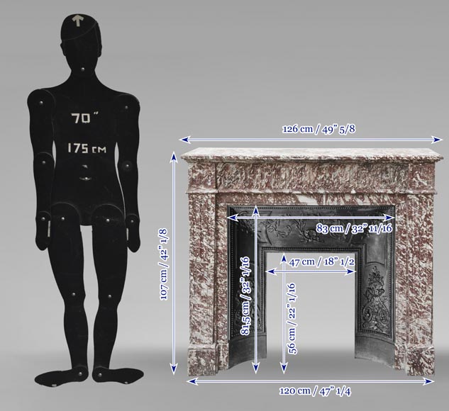 Cheminée de style Louis XVI décorée de cannelure dans un marbre rosé-9