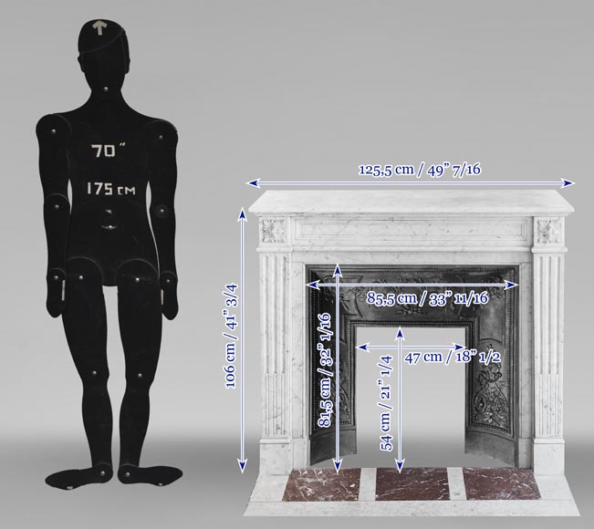 Cheminée de style Louis XVI à décor mouluré, en marbre de Carrare-10